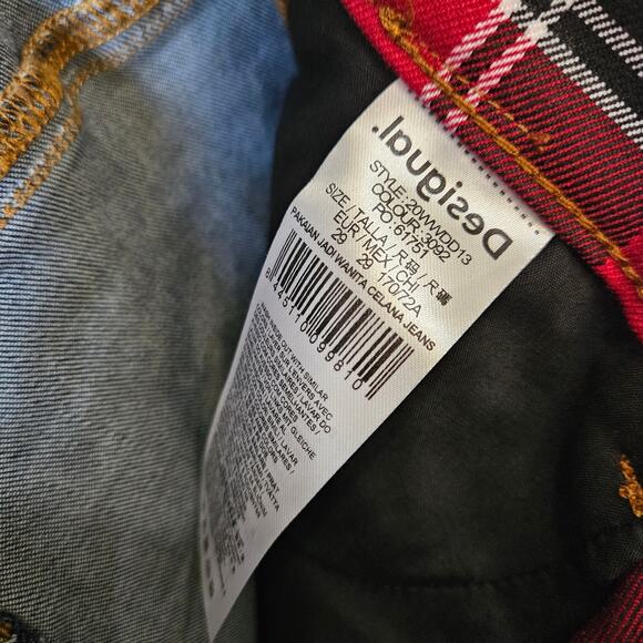 Desigual Red Plaid Front Mid Rise Ankle Skinny Jeans 29 - Picture 5 of 15